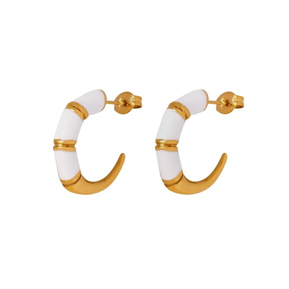 18K Gold Plated White Enamel Hoop Earrings*Unicorn*Cottage Core*Minimalist*ML - Picture 2 of 6